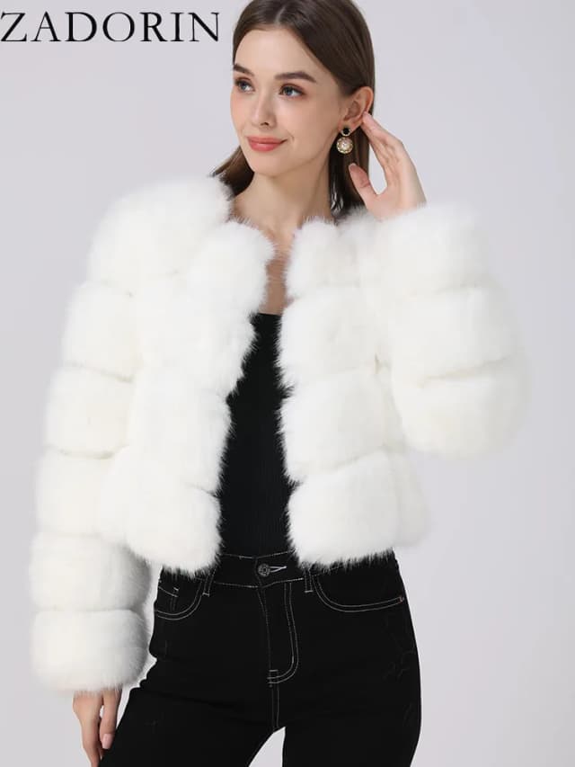 ZADORIN, abrigos de piel sintética, Top recortado para mujer, chaqueta de invierno 2024, abrigo de piel sintética de zorro de lujo, chaqueta de piel sintética blanca esponjosa para mujer, Tops