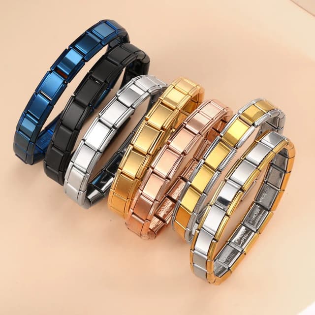 Pulseras cuadradas de acero inoxidable italianas a la moda para mujeres y hombres, pulsera de Metal italiano de 18 módulos de HipHop, joyería estirable