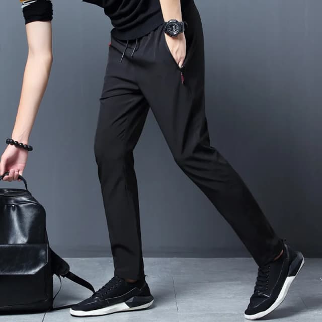 Pantalones casuales de secado rápido de seda de hielo de verano para hombres pantalones ajustados versión coreana pantalones de seda de hielo pantalones deportivos tubo recto de secado rápido p