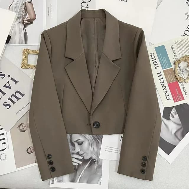 Blazers recortados negros para mujer, chaqueta corta con cuello entallado que combina con todo, abrigo de traje coreano Chic con un solo botón 2024