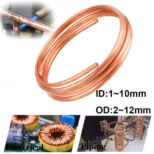 Bobina de tubo de cobre blando de 1M OD 2/3/4/5/6/8/10/12mm 99.9% cobre puro tubo de alambre aire acondicionado refrigeración manualidades DIY