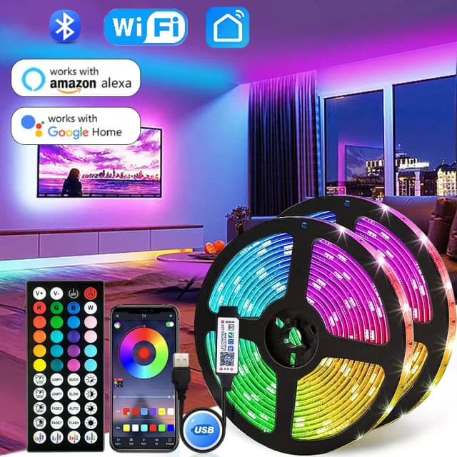Tira de luces Led Usb de 5V, cinta Led de 5050 Rgb, Bluetooth, Wifi, aplicación remota, Control, luz Led para habitación, 1-30M, cinta de retroiluminación, lámpara de iluminación
