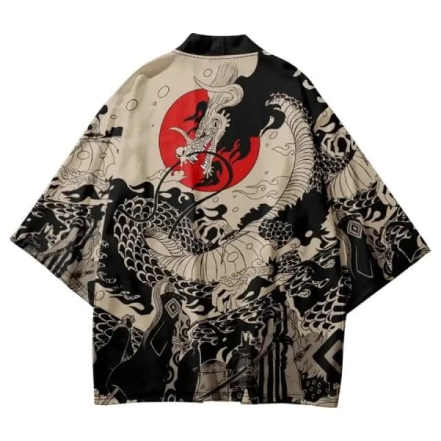 Verano estilo japonés Anime estampado de dragón Cosplay Haori Yukata Top adulto tradicional samurái cárdigan tipo kimono suelto para hombres y mujeres