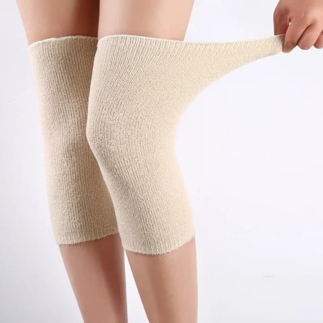 Rodillera larga y cálida de Cachemira para hombre y mujer, soporte de rodilla de lana, almohadilla protectora larga para ciclismo, 1 par