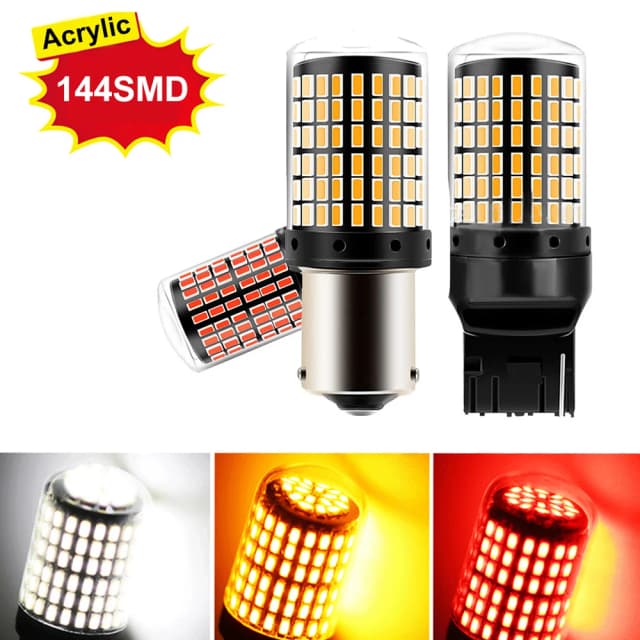 Luz de señal de 12V-24V, 2 unidades, 1156 BA15S P21W 1157 BAY15D P21/5W T20 7443 W21/5W 7440 W21W 144LED, bombilla de freno de coche, luz de giro
