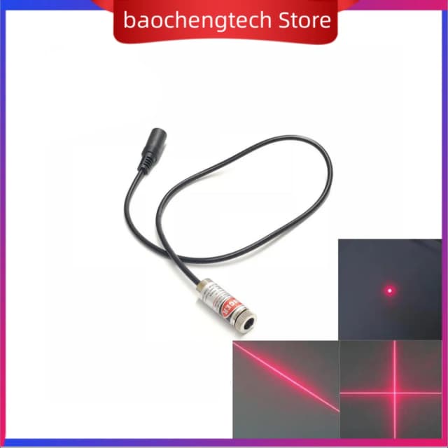 Módulo láser de 12mm DC 3V 5V 9V 12V l con enchufe DC Focal ajustable 5mW 650nm luz de posicionamiento láser en forma de punto rojo en forma de cruz