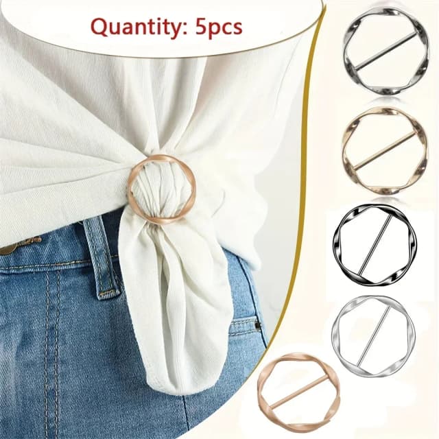 5 uds moda Metal círculo redondo Clip hebilla chal camiseta corbata Clip broche cintura hebilla versátil ropa anillo envoltura titular