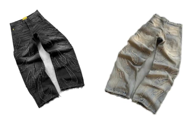 Nuevo superventas, pantalones vaqueros rasgados con borde crudo bordado, pantalones vaqueros holgados Retro Harajuku Y2k para hombres y mujeres, pantalones casuales Punk de Hip Hop