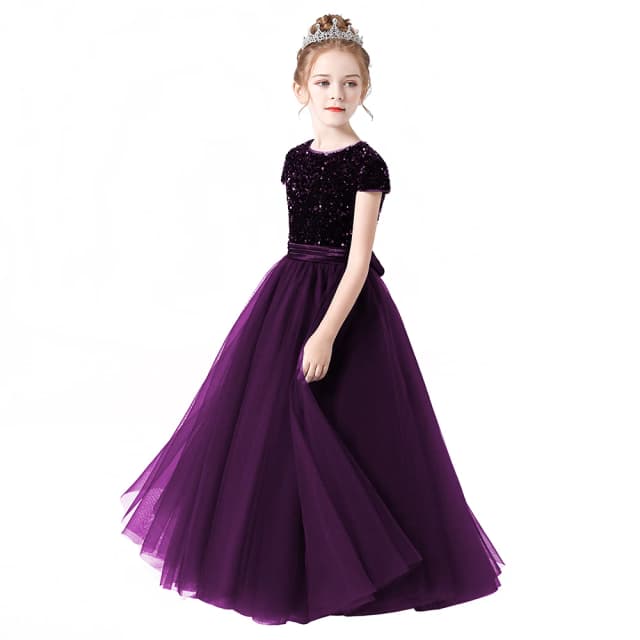 Dideyttawl-vestido de niña de flores de manga corta con lentejuelas brillantes, personalizado, de tul, para fiesta de cumpleaños, desfile, graduación, dama de honor Junior