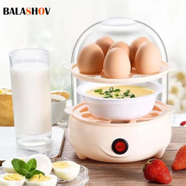 Hervidor de huevos multifuncional, vaporizador de huevos eléctrico, máquina de cocina de desayuno, cocina de huevos de doble capa, Mini vaporera, cazadorero de cocina