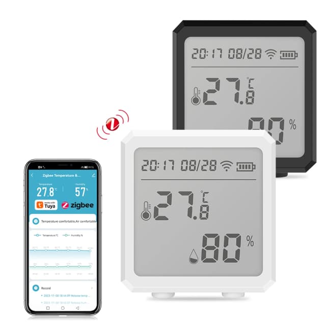 Sensor de temperatura y humedad Zigbee con pantalla LCD de aplicación Tuya, termómetro inalámbrico con pantalla Digital, funciona con Color blanco o negro