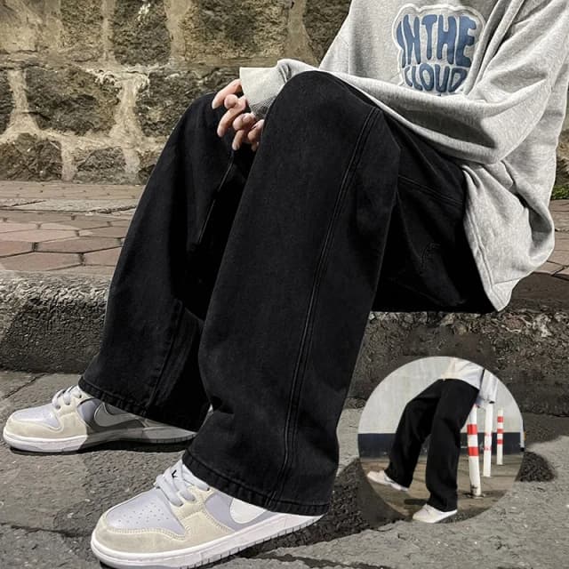 Pantalones vaqueros clásicos de moda coreana para hombre, pantalones holgados rectos de pierna ancha para las cuatro estaciones, pantalones holgados de estilo Hip-Hop para estudiantes, pantalones Unisex