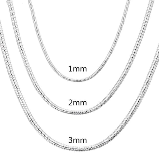 Collar de cadena de serpiente sólida de 45-60cm, color plateado, 1MM/2MM/3MM, para hombres y mujeres, joyería de moda para colgante, envío gratis