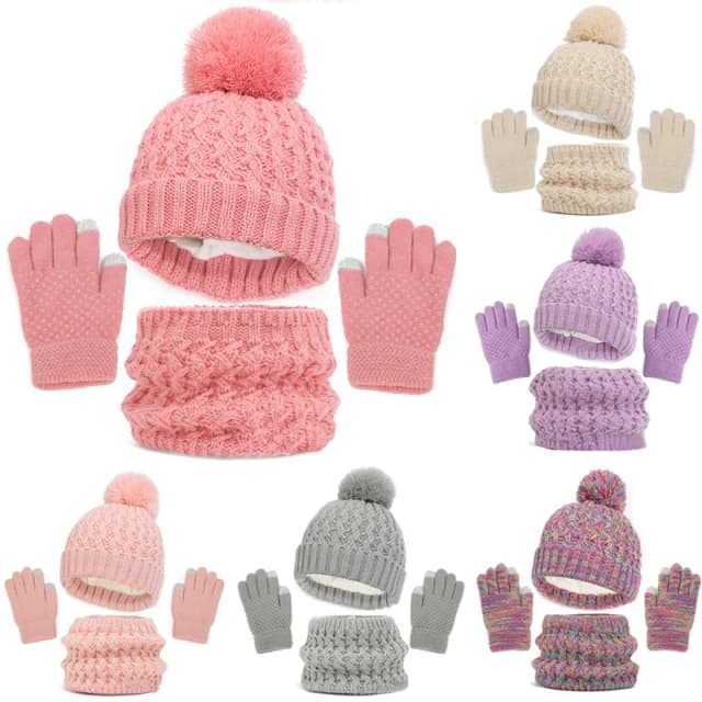 Gorro de invierno para niños, bufanda y guantes, conjunto de lujo de lana tejida, traje cálido para niños, gorros para niños y niñas, sombrero, bufanda para el cuello, gorro para bebé