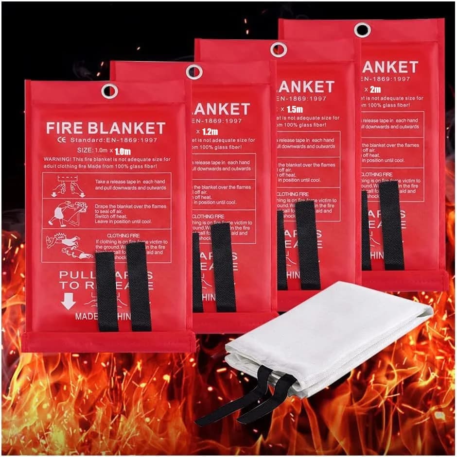 Mantas contra incendios cuadradas de 4 tamaños, Kit de supervivencia de emergencia ignífugo de fibra de vidrio para personas, hogar, coche, cocina, seguridad