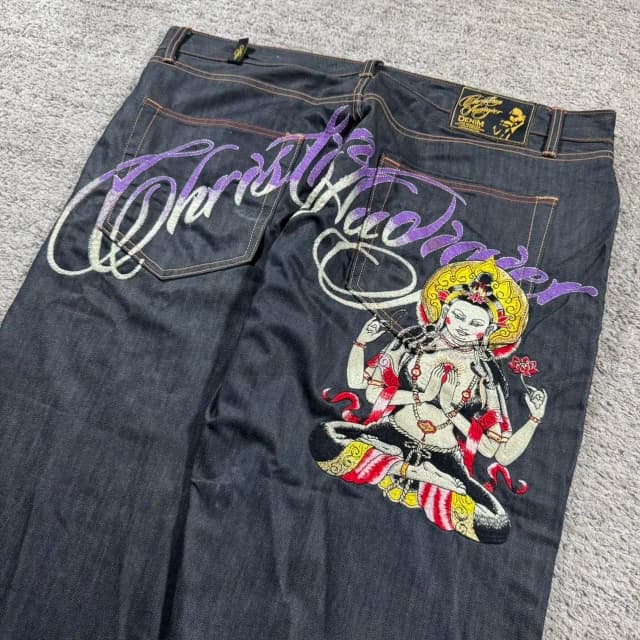 Pantalones vaqueros holgados de pierna ancha Y2K 2000s, pantalones vaqueros informales bordados de Buda, pantalones vaqueros rectos de cintura alta Harajuku, ropa de mujer Y2k