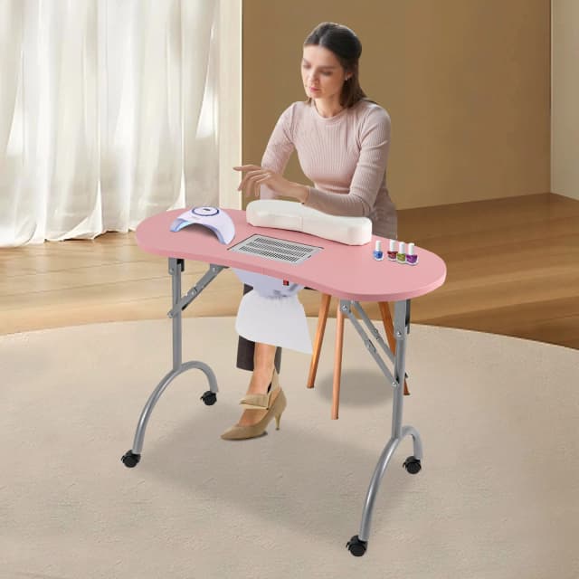 Mesa plegable para manicura con ruedas, mesa de manicura portátil multifuncional con tablero de MDF para hogares