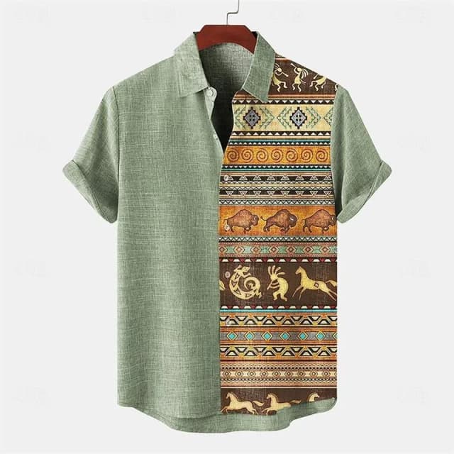 Camisa de manga corta de algodón y lino 3D moderna y minimalista, cómoda, superventas en verano y otoño, tribal africano