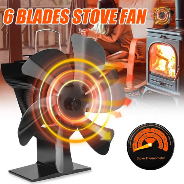 Mini ventilador para hogar de 6 aspas, estufa de calor con ventilador, quemador de madera de registro, ventilador ecológico, calentador silencioso para el hogar cálido para invierno, distribución eficiente del calor