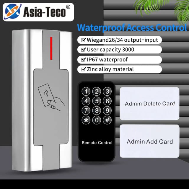 Teclado de Metal de aleación de Zinc independiente para exteriores, resistente al agua IP67, lector de tarjetas RFID de 3000 usuarios, controlador Wiegand para sistema de Control de acceso
