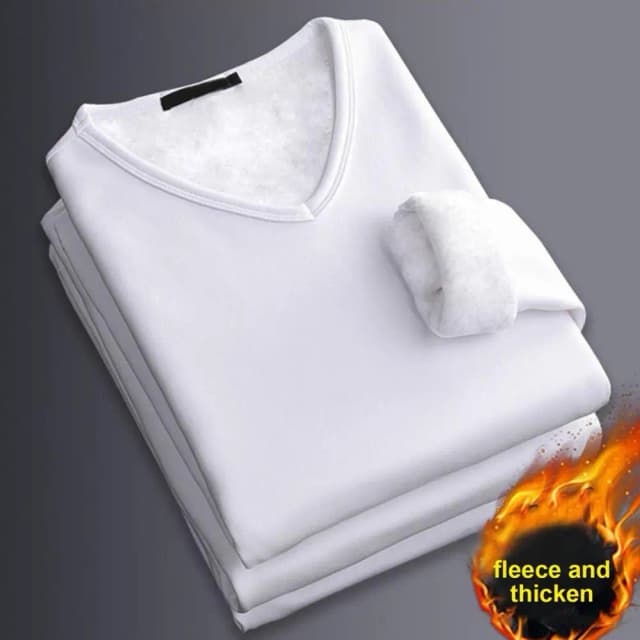 Camiseta cálida con forro de terciopelo y cuello en V para hombre, Jersey suave de manga larga, Top básico informal para hombre, camiseta de talla grande para invierno