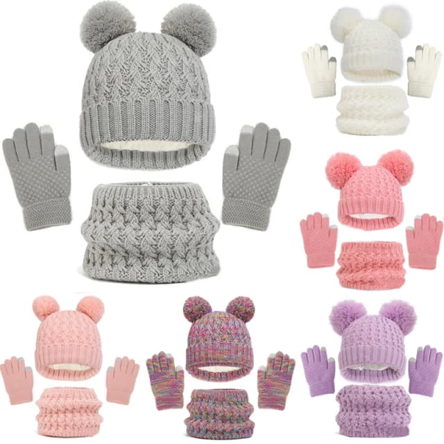 Conjunto de gorros de punto para bebé, bufandas de cuello para niño y niña, gorro bonito, bufanda y guantes, traje de 3 piezas para niños de 1 a 6 años