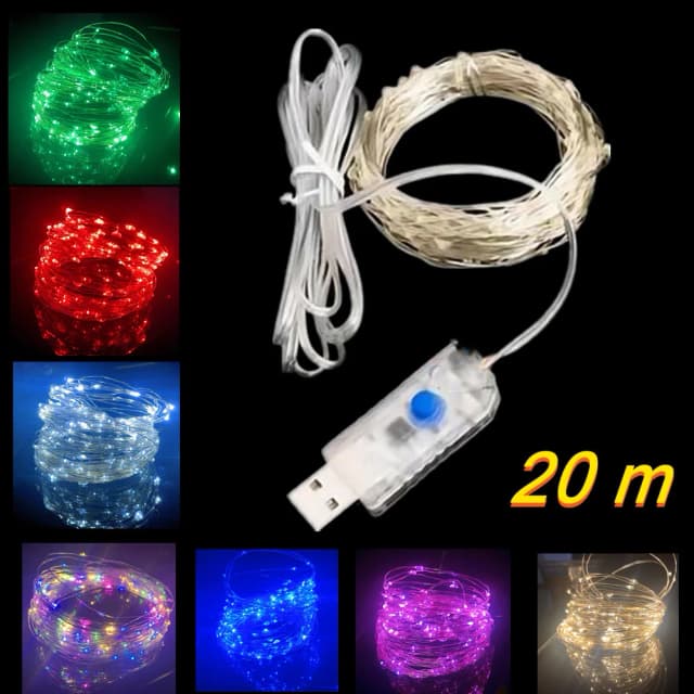 Guirnaldas de luces Led de alambre plateado, guirnalda de luces LED alimentadas por USB, guirnalda impermeable para exteriores, decoración DIY para fiesta de Navidad y boda