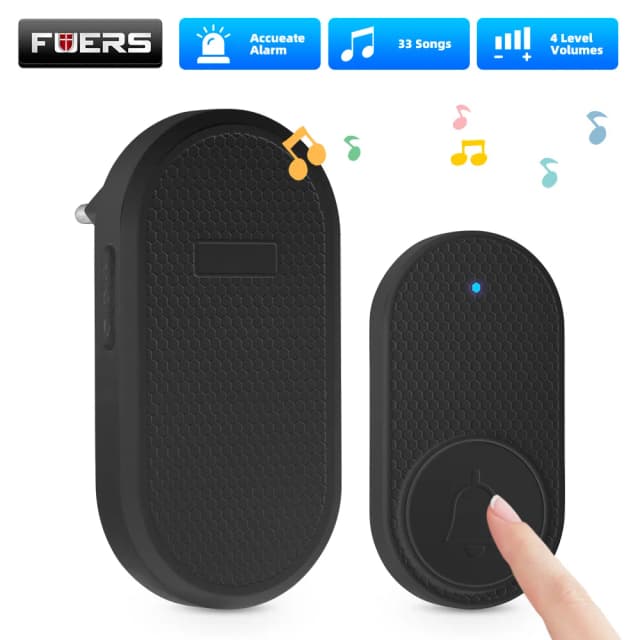 Timbre inalámbrico Fuers, timbre de bienvenida a prueba de agua, timbre de puerta para el hogar, alarma inteligente de melodías con 32 canciones y batería