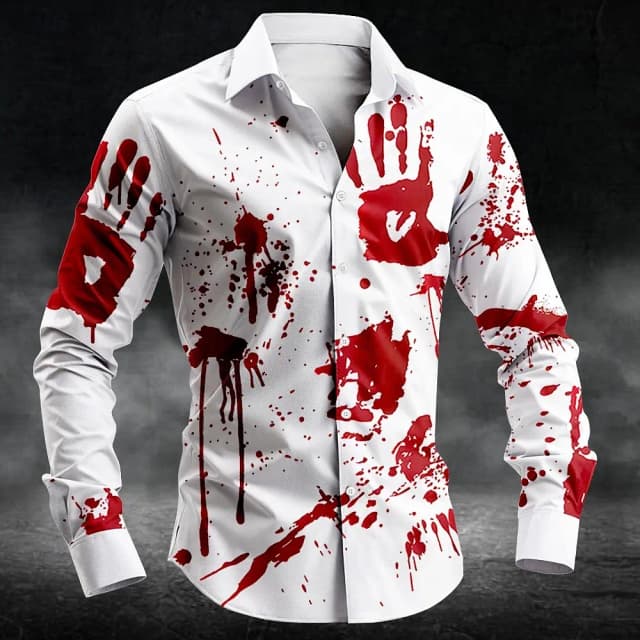 2025 Camisa con estampado de letras de Halloween para hombre, camisa con botones, manga larga, estilo gótico Punk oscuro, ropa de calle, Tops para hombre