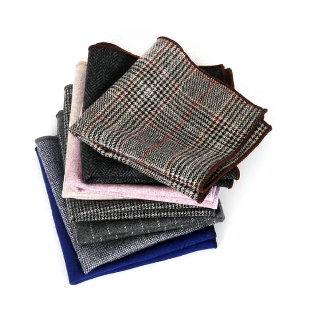 Pañuelo cuadrado de bolsillo para hombre, pañuelo de lana a cuadros a rayas, traje de Cachemira, accesorios de traje de boda de negocios, color marrón y gris, nueva moda