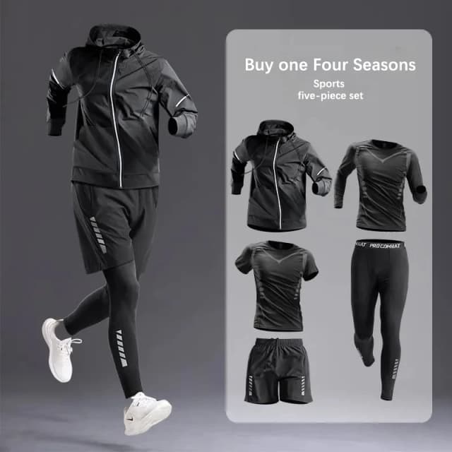 Conjunto/traje deportivo para hombre para todas las estaciones, chándal para correr, ciclismo, fitness y senderismo, ropa de gimnasio para hombre, jogging, boxeo, 5 uds.