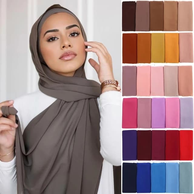 Bufanda Hijab musulmán de gasa para mujer, envoltura larga para la cabeza de Color sólido para mujer, bufandas Hijabs, velo musulmán para mujer, Jersey Hijabs