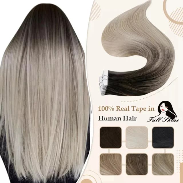 Cinta de brillo completo en extensiones de cabello humano Real, Color Omber, trama de piel rubia, adhesivo de trama de piel de cabello humano Remy Natural para salón