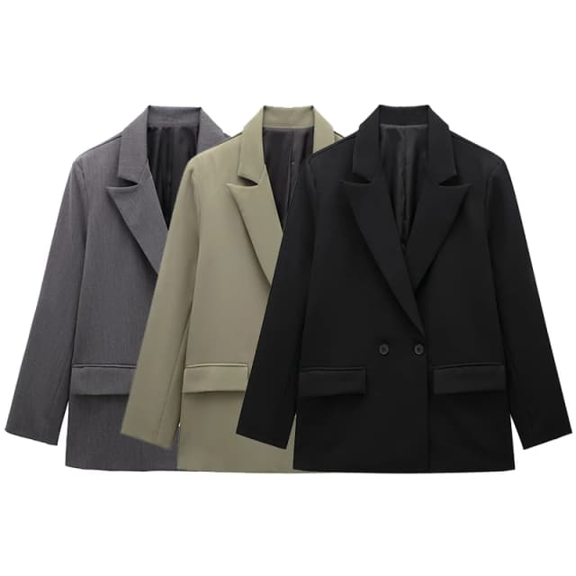 Willshela, moda para mujer con bolsillos, Blazer liso con doble botonadura, Vintage, manga larga, cuello con muescas, trajes de oficina para mujer