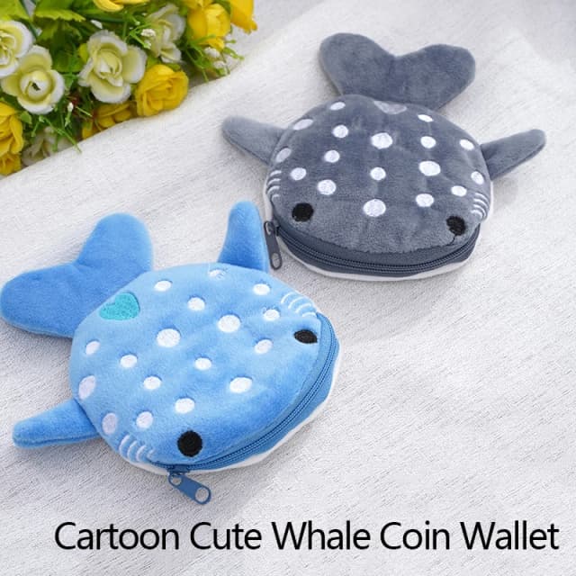 Monedero de tiburón ballena con dibujos animados, billetera Kawaii, monedero de felpa portátil, bolsa de almacenamiento de monedas para llaves y auriculares, bolsa con cremallera, regalo para niños
