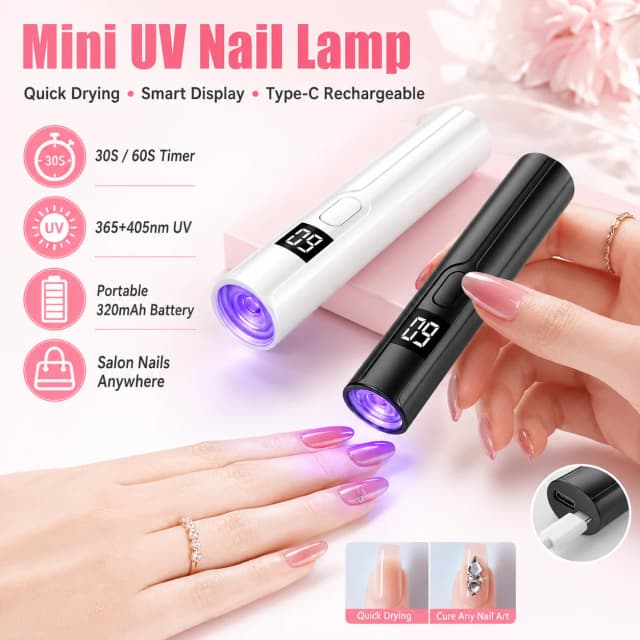 Lámpara de Uñas LED UV Mini Recargable con Pantalla Inteligente, Secador de Uñas Portátil de Secado Rápido, Soporte para Manicura, Luz UV de Escritorio Extraíble