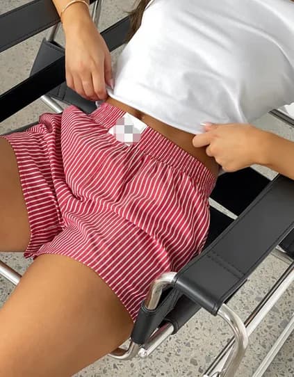 Ropa a rayas y2k, pantalones cortos holgados a la moda para mujer, pantalones cortos de cintura alta elástica de los años 2000, pantalones cortos informales de verano para mujer