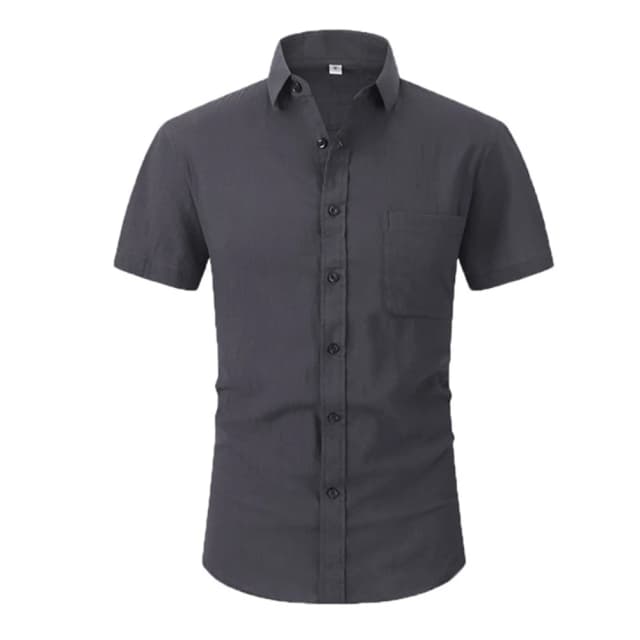 Línea de algodón, gran oferta, camisas de manga corta para hombre, verano, Color sólido, cuello vuelto, estilo informal de playa de talla grande