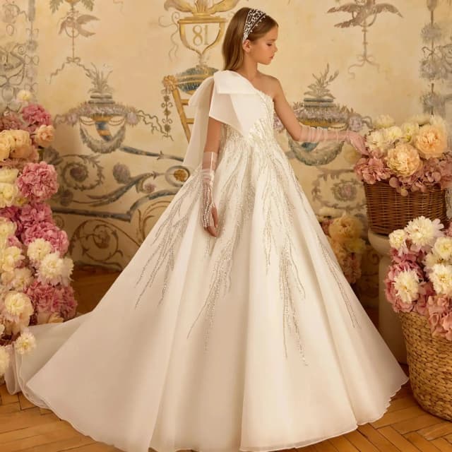 Vestidos de niña de flores de un hombro para boda, vestidos de fiesta de cumpleaños con cuentas de lujo para niña, vestido de desfile