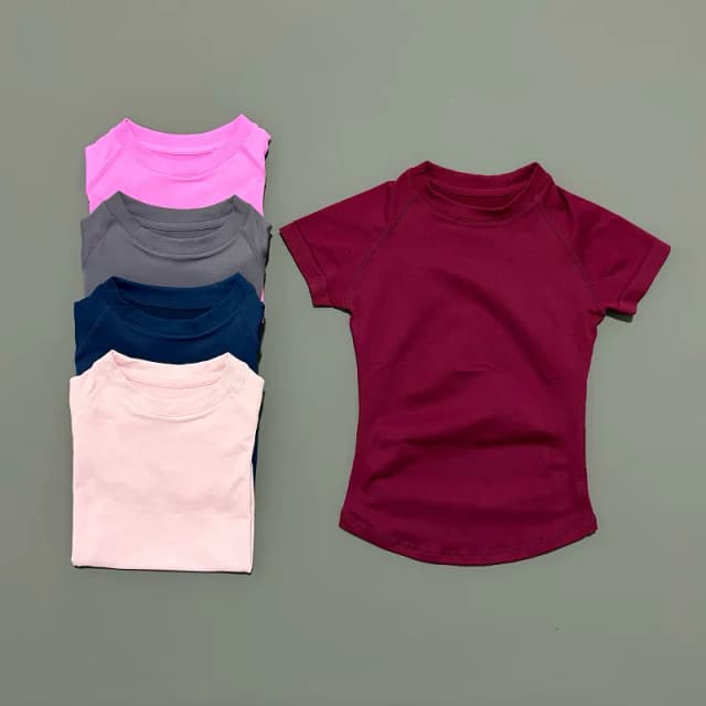 Camiseta Deportiva de Manga Corta para Mujer, Camiseta Deportiva para Correr, Cuello Redondo, Transpirable, Elástica, para Gimnasio, Yoga, Fitness