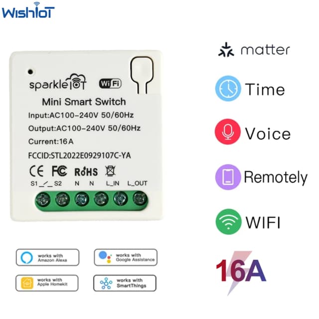 16A Matter WIFI interruptor inteligente relé de automatización interruptor inteligente Control de voz funciona con Alexa/Google Home/Smartthings/Kit Home Siri