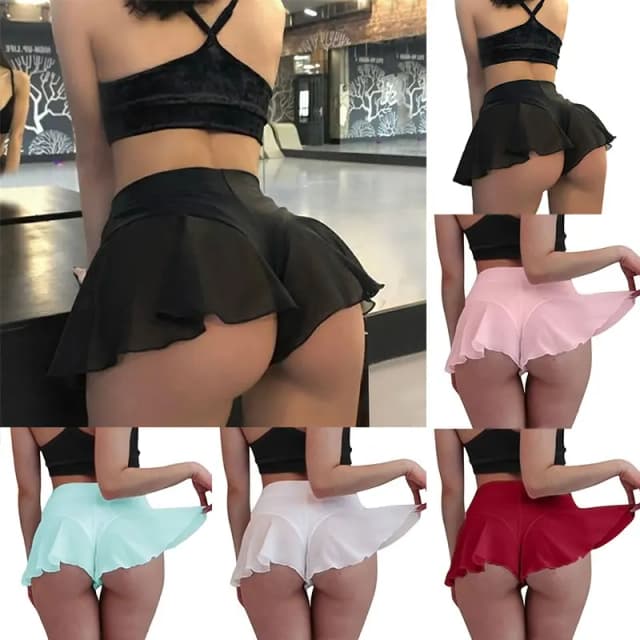 Falda corta transparente con volantes para mujer, minifalda Sexy de cintura alta, para deporte, Fitness, Yoga, baile, S-3XL