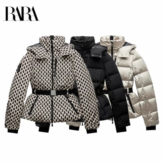2025 RARA nueva cintura de moda para mujer con cinturón chaqueta de algodón con capucha para ir al trabajo chaqueta cálida a prueba de viento más cómoda de llevar