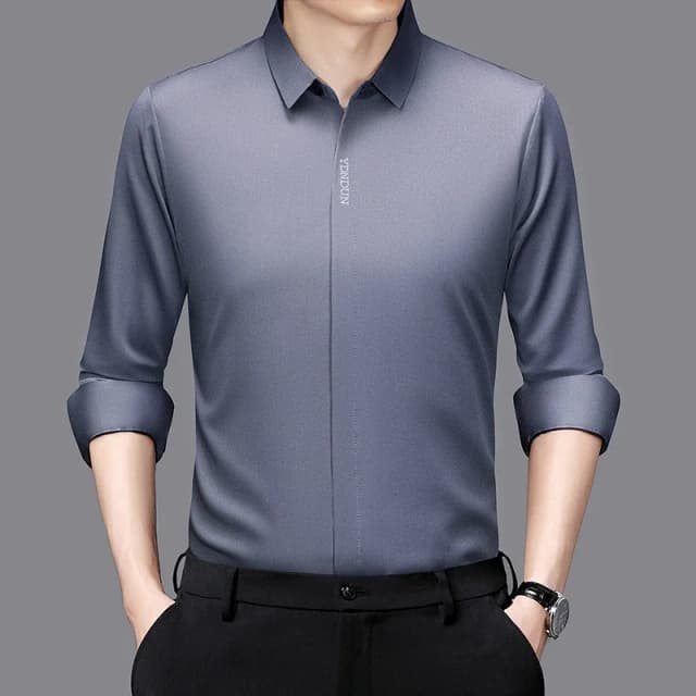 Nueva camisa informal de negocios de manga larga de Color sólido para hombre, resistente a las arrugas, cómoda, versátil para todas las estaciones