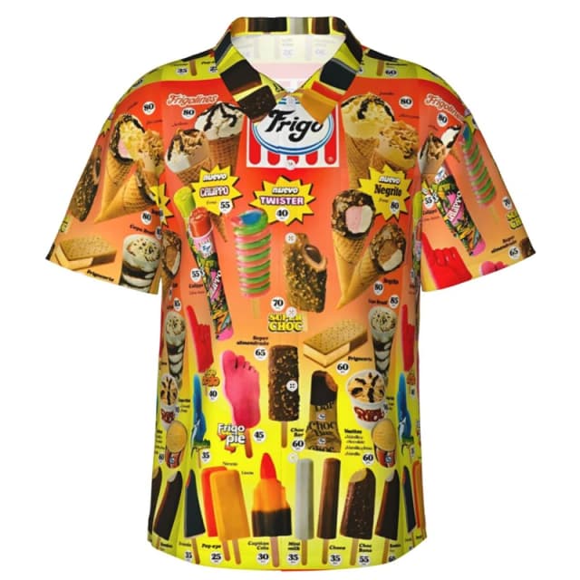 Camisas con estampado 3D de helado divertido retro para hombres, ropa de memoria, camisas de playa frías de verano, blusas hawaianas de vacaciones, ropa de calle, 80s, 90s