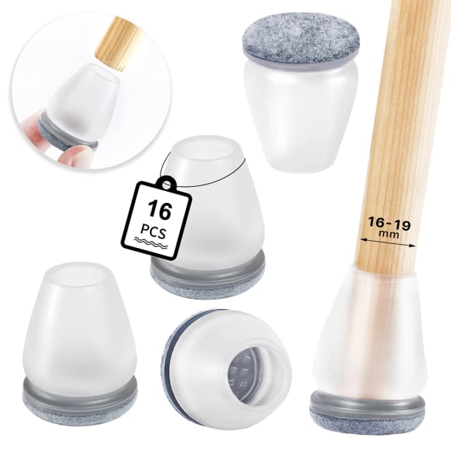 Protectores de suelo para patas de silla, 16 Uds., con almohadillas de fieltro gruesas, cubierta de silicona para pies de muebles, pies de mesa, protegen los suelos