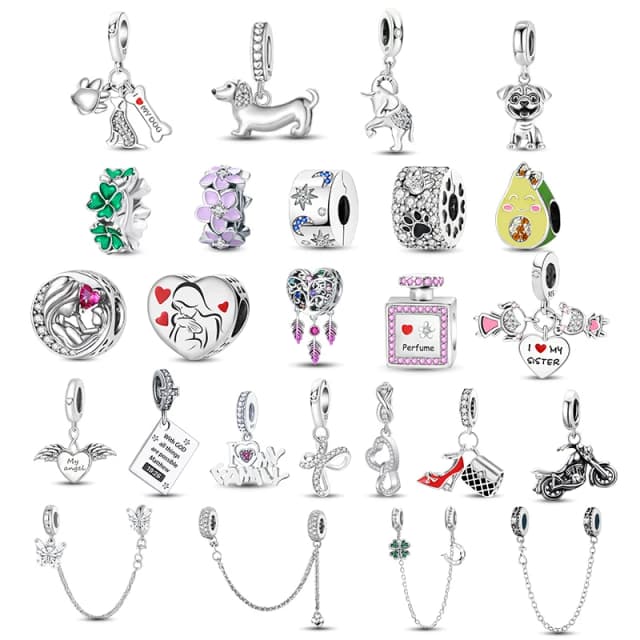 Cuentas de plata de ley 925 compatibles con pulseras originales de Pan, amor de perro, flor de aguacate, fabricación de joyas de plata, regalo DIY
