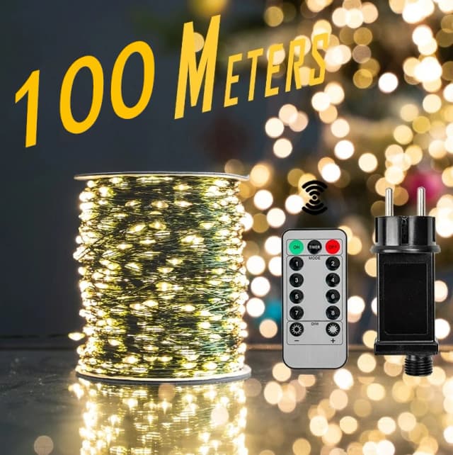 Guirnalda de luces LED de hadas para decoración de exteriores, 1 piezas, 500/1000LED, resistente al agua con control remoto, para árbol, calle, fiesta de boda