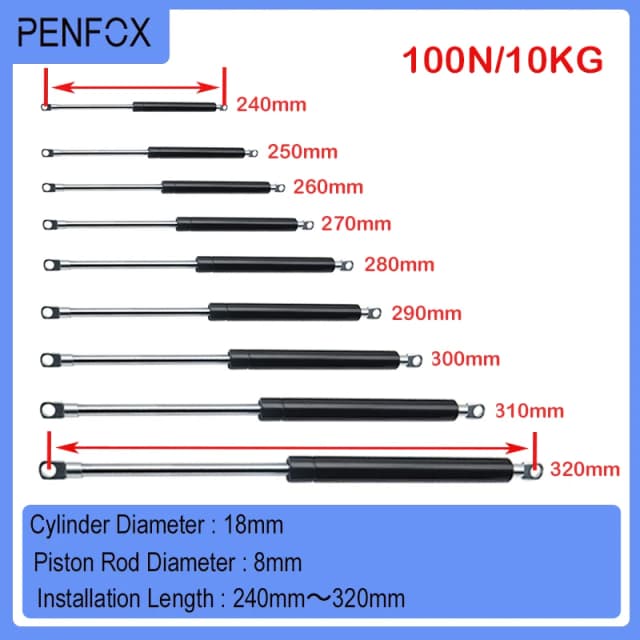 Barras de puntal universales de 240-320mm, 10kg/100N, resorte de Gas, soporte para maletero, capó, coche, caravanas, puertas, ventanas, escotillas, barco Bu, 1 unidad