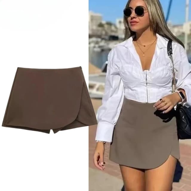 Falda marrón de cintura alta para mujer, pantalones elegantes de verano, minifalda rosa y negra, pantalones cortos asimétricos informales, falda blanca